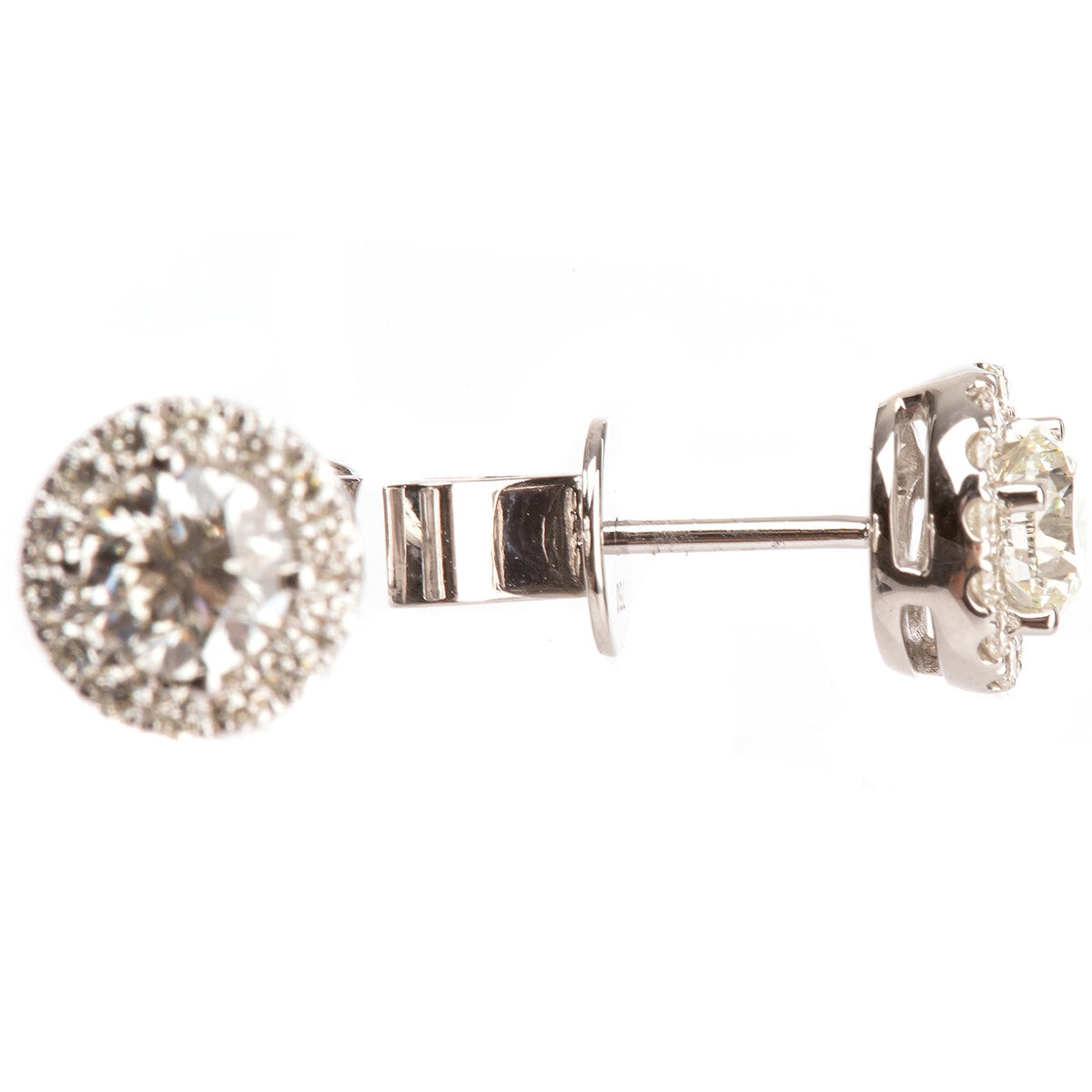 18KT White Gold 1.00ctw Round Diamond Halo Earrings With 0.40ctw Centre