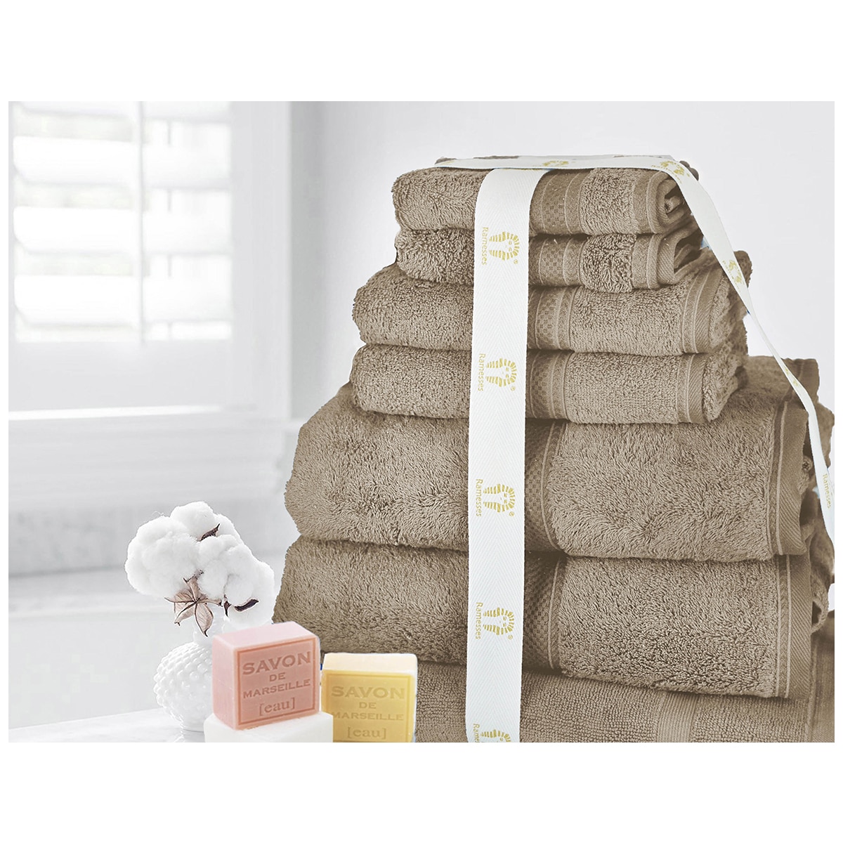 Kingtex Ramesses 100% Cotton Bath Towel Sets 7 piece - Latte