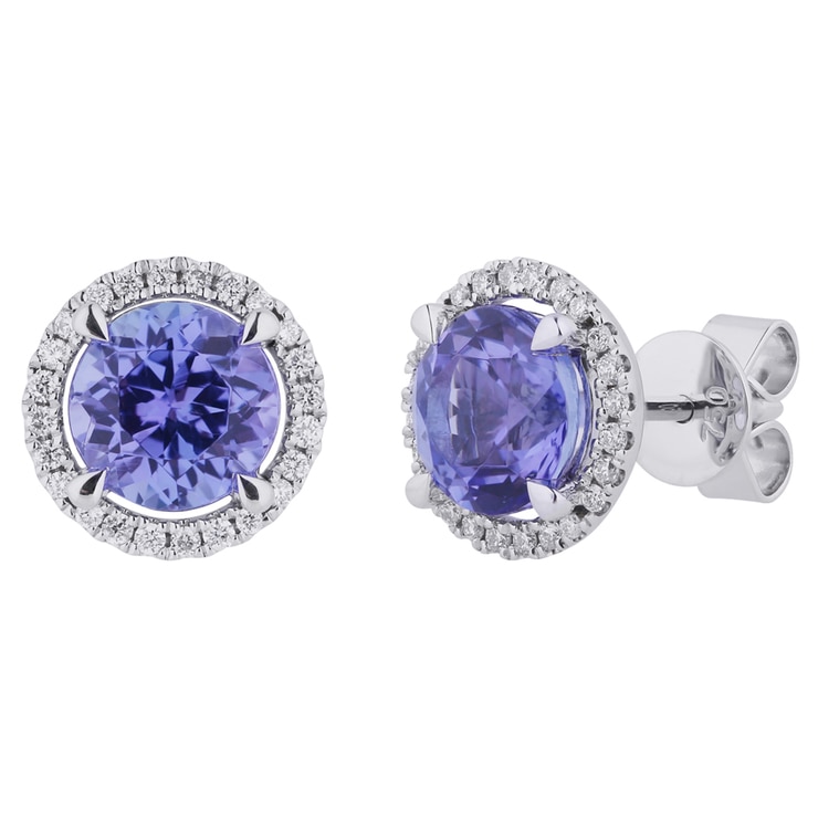 Round 18KT White Gold Tanzanite and Diamond Earrings Costco Australia