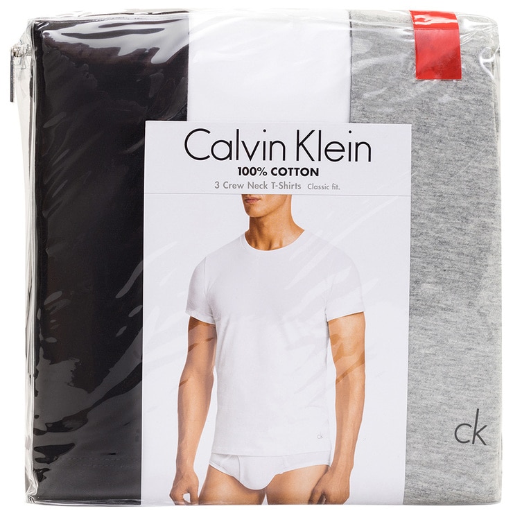 Calvin Klein Men's Classic Crew Neck Cotton Tee 3pk Black, Grey & White ...