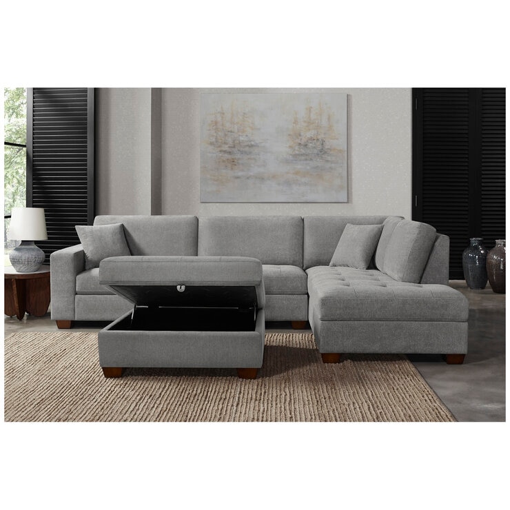 Thomasville Miles Fabric Sectional with Ottoman Grey Thomasville Miles Fabric Sectional with Ottoman Grey