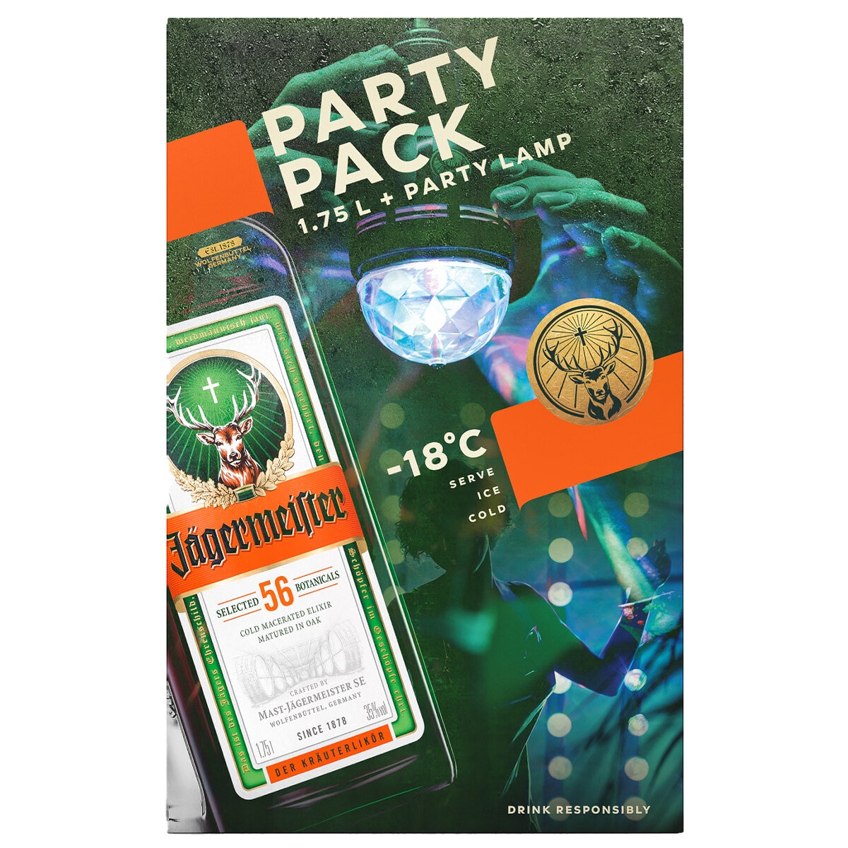 Jagermeister Liqueur 1.75L & Party Lamp Gift Pack