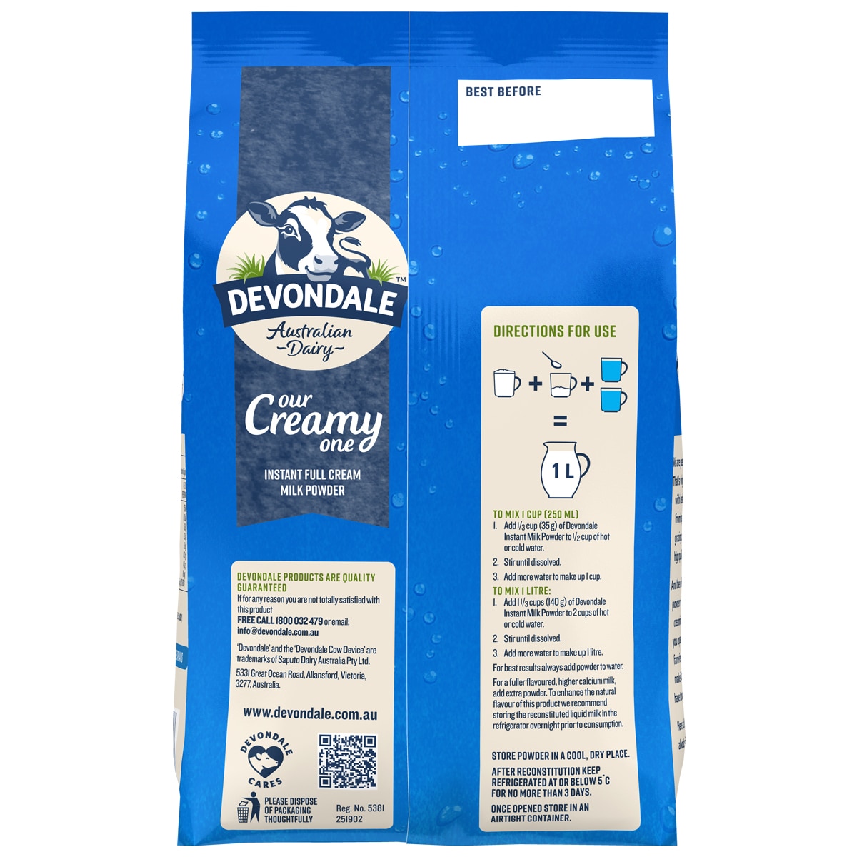 Devondale Full Cream Milk Powder 8 x 1kg