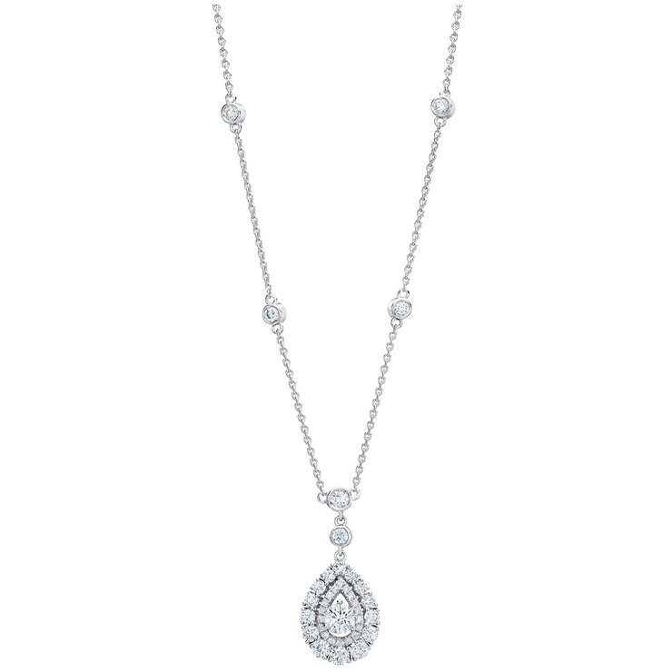 18KT White Gold 1.30ctw Round Diamond Drop Necklace