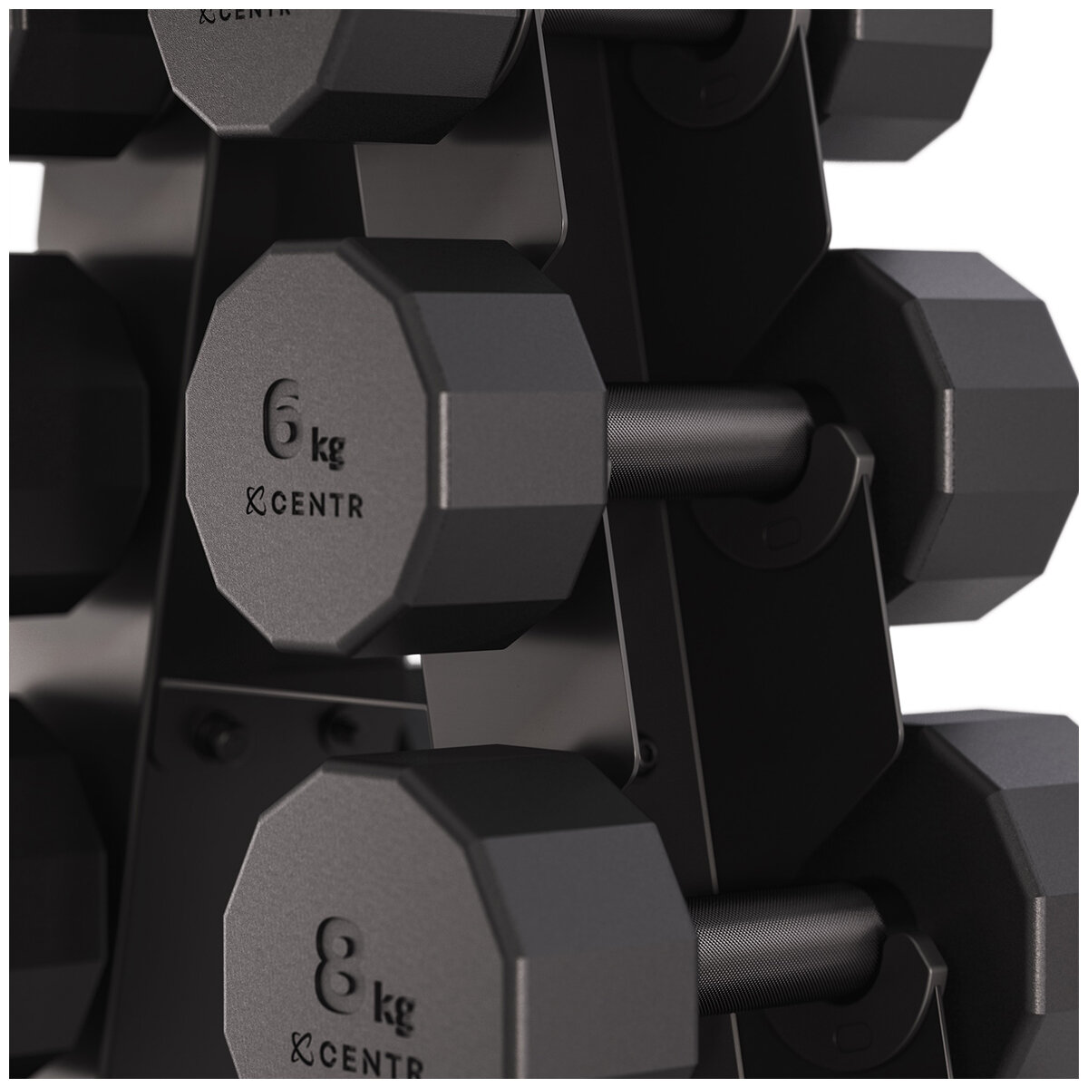 Centr 4 - 14 kg Rubber 12-Sided Dumbbell Set with A-Frame Rack
