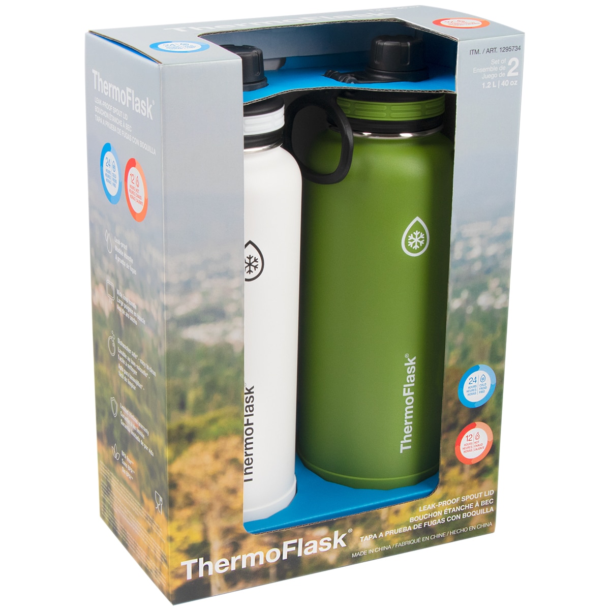 ThermoFlask Insulated Stainless Bottle 1.2L 2pk White Green Costco