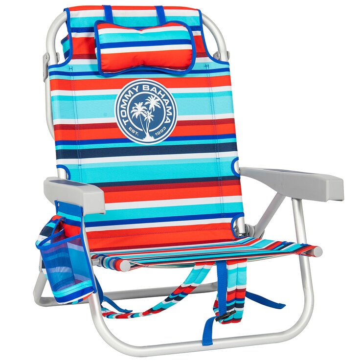 Tommy Bahama 5 Position Aluminium Backpack Beach Chair 2 Pack Royal And Red Stripe