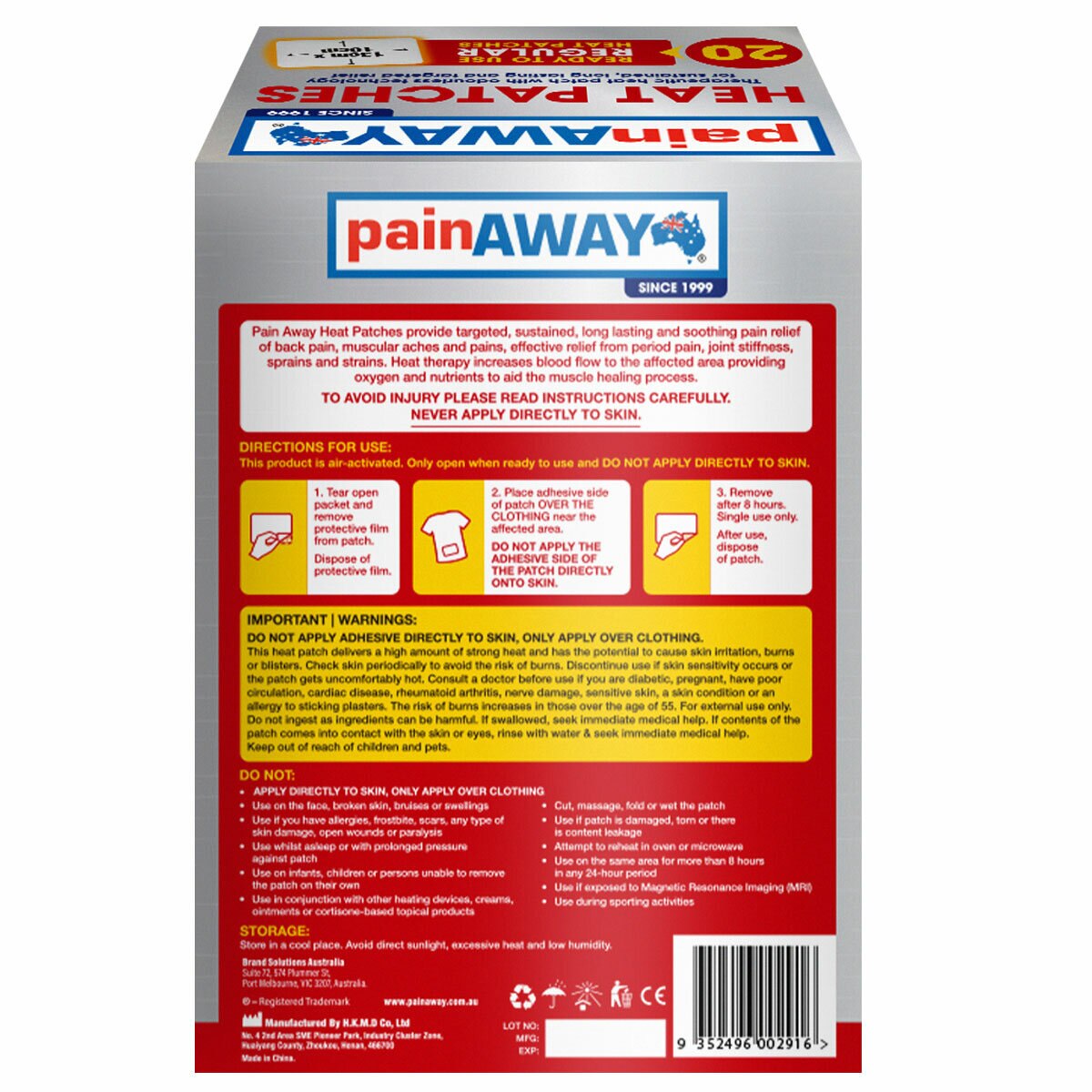 Pain Away Patches 20 Pack ETA: At depot Pain Away Patches 20 Pack ETA: At depot
