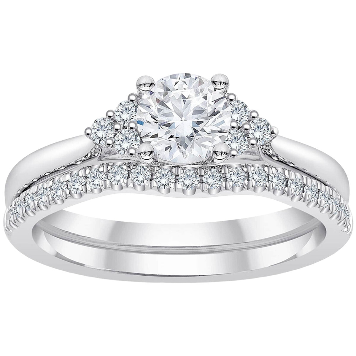 18KT White Gold 0.85ctw Diamond Bridal Set With 0.60ctw Centre