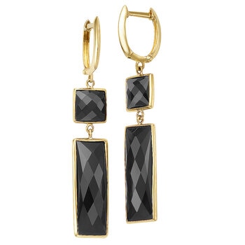 14KT Yellow Gold Black Onyx Bezel Set Earrings