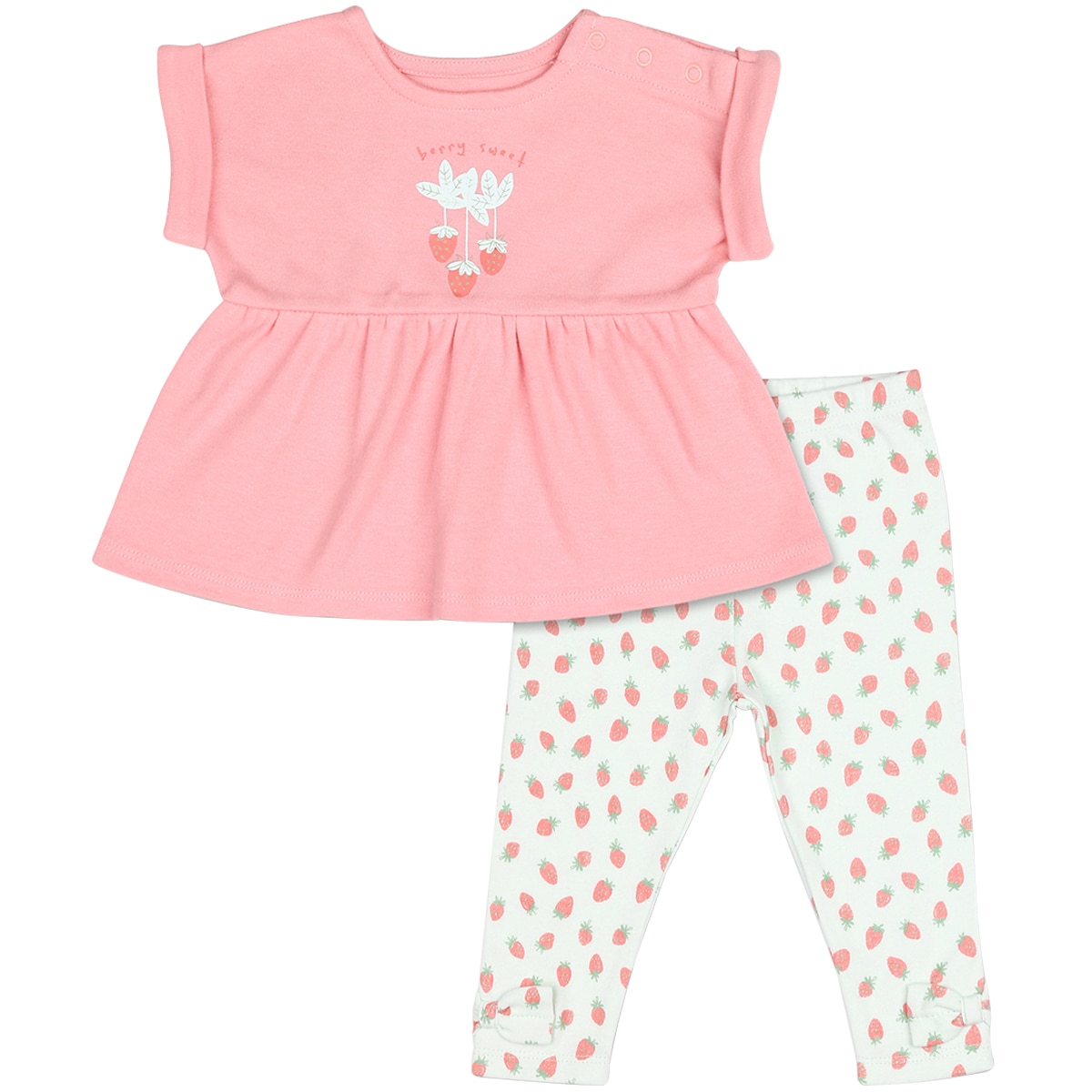 Peanut Shell 2pc Baby Set - Pink Top/Print Pants