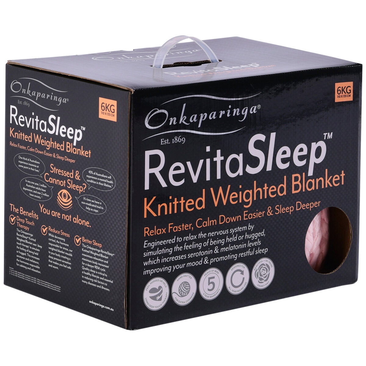 Onkaparinga Knitted Weighted Blanket 6 kg Peach