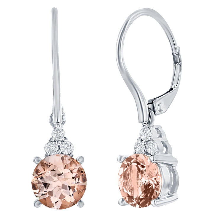 18KT White Gold Morganite 0.13ctw Diamond Drop Earrings 18KT White Gold Morganite 0.13ctw Diamond Drop Earrings
