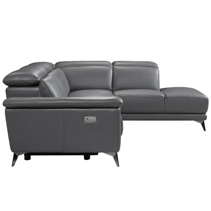Valencia Pista Leather Reclining Sectional Lounge Right Chaise Grey