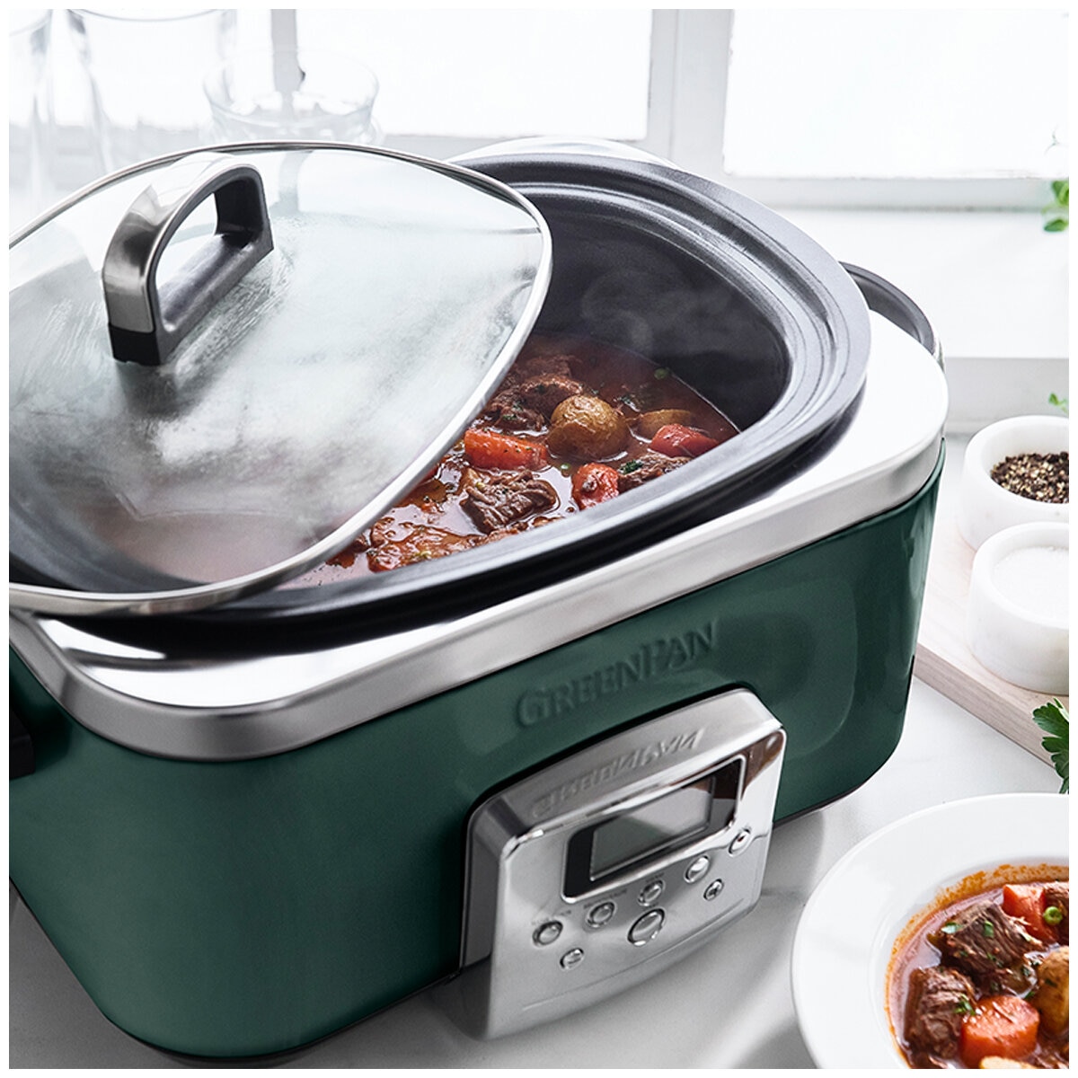 GreenPan 6L Slow Cooker CC009380-001 Pine Green