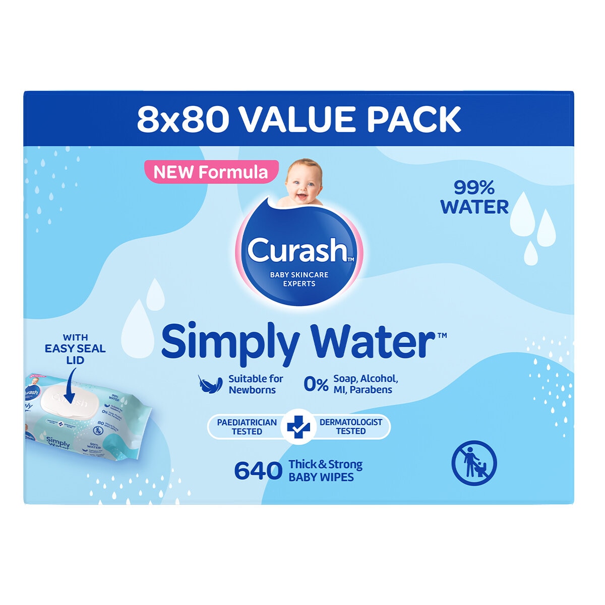 Curash Simply Water Baby Wipes 8 x 80