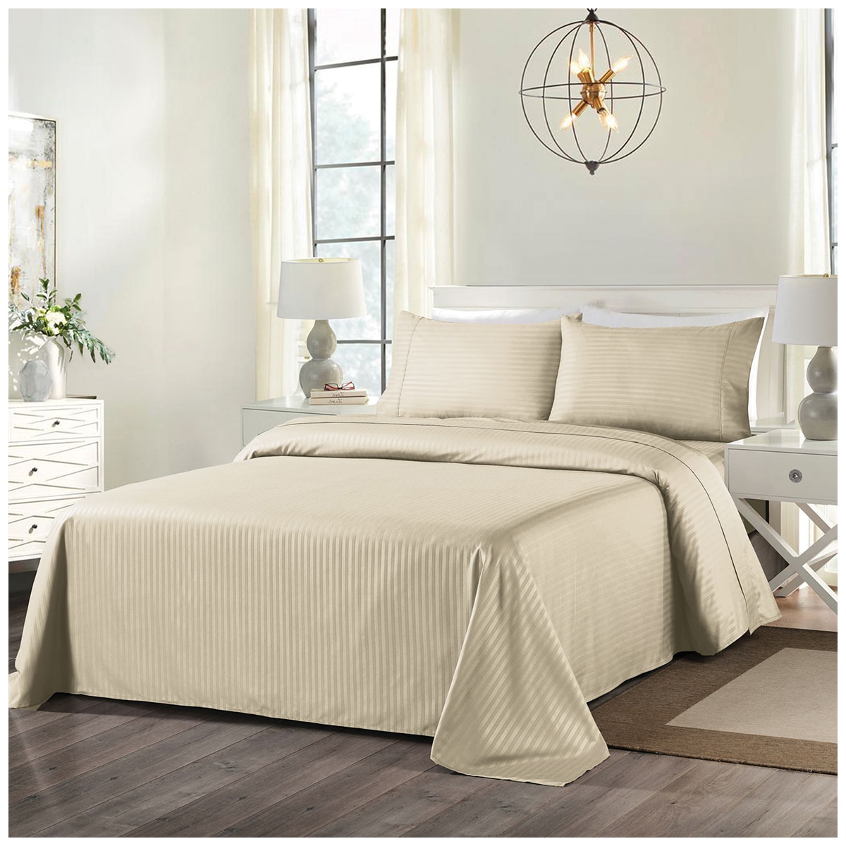 Bdirect Royal Comfort Blended Bamboo Sheet Set with stripes Double - Sand