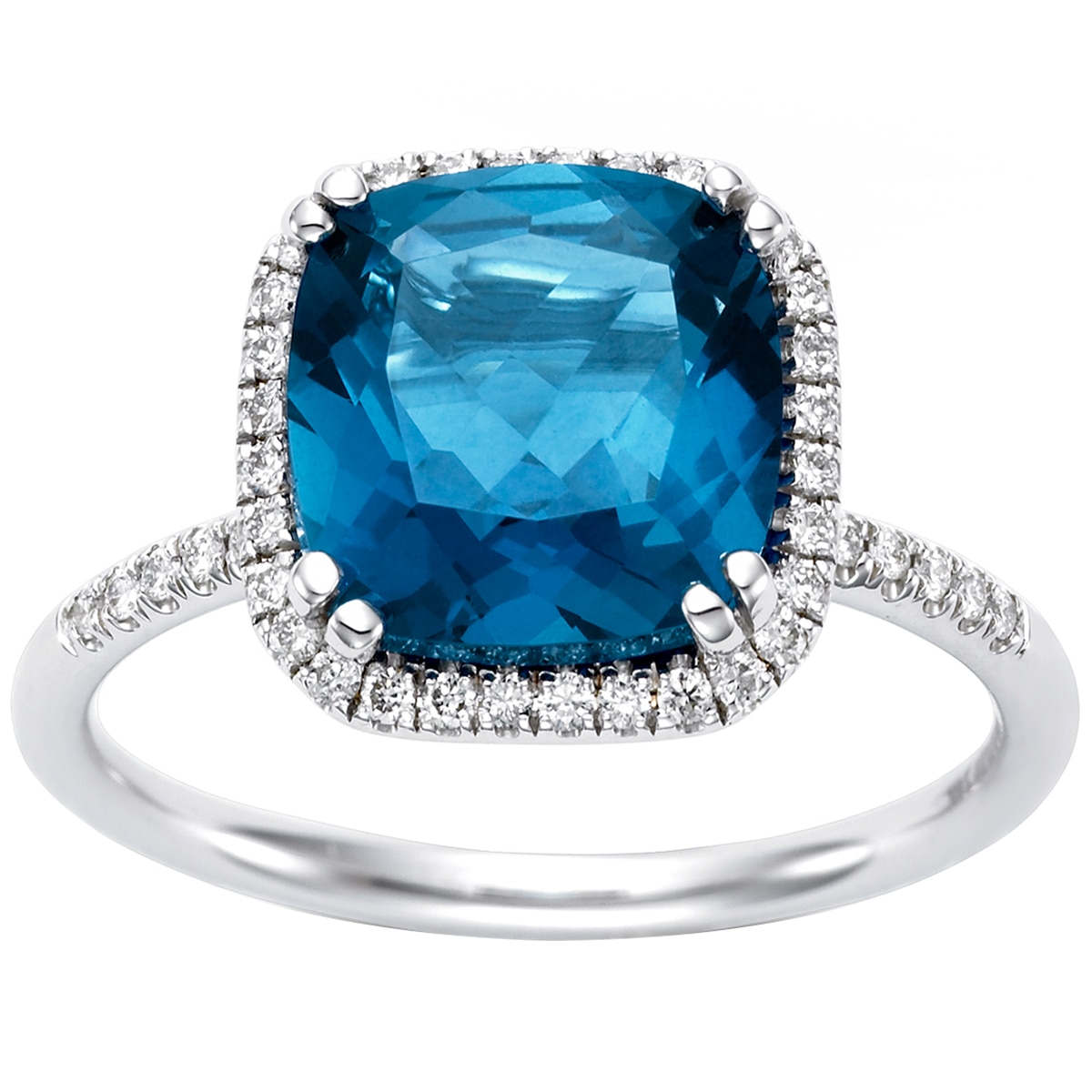 0.20ctw Diamond with Cushion Cut London Blue Topaz Ring