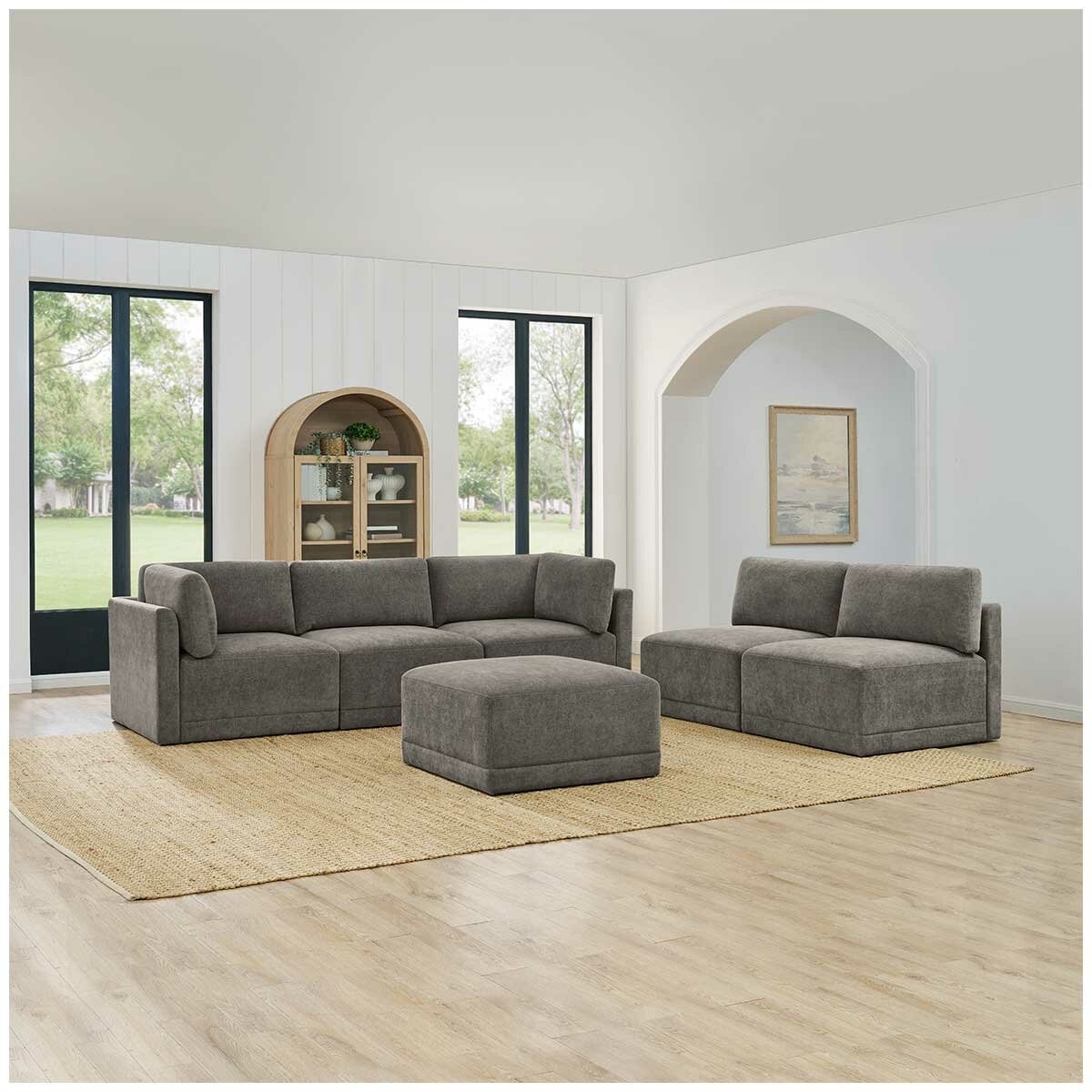 Thomasville 6PC Fabric Modular Sectional with Ottoman Grey