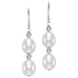 14KT White Gold Cultured Freshwater Pearls With Multi-Cut Gold Bead Drop Earrings