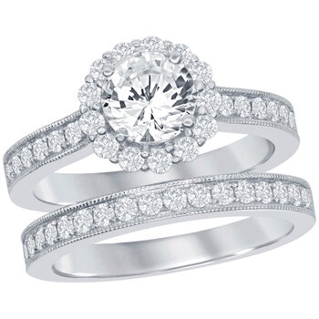 18KT White Gold 1.76ctw Round Diamond Bridal Ring Set