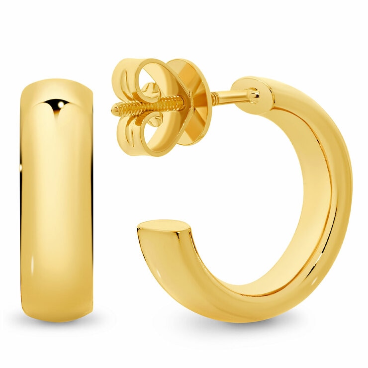 24KT Yellow Gold Classic Half Hoop Stud Earrings