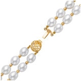 14KT Yellow Gold 2-Row 8-9mm Long Shape Freshwater Pearl Diamond-Cut beads Flower Bracelet