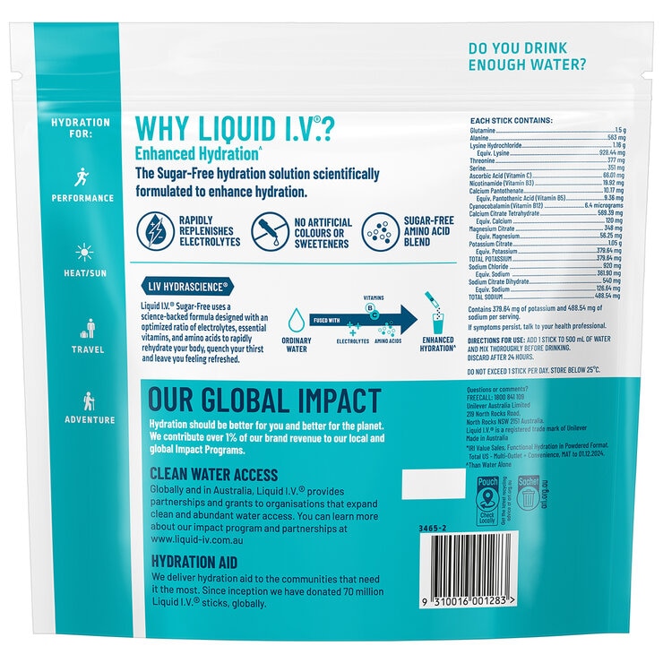 Liquid I.V. Hydration Multiplier Sugar Free Peach Electrolyte Drink Mix 30 Sachets Liquid I.V. Hydration Multiplier Sugar Free Peach Electrolyte Drink Mix 30 Sachets