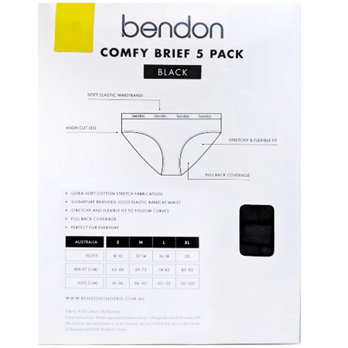 Bendon Comfy Brief 5 Pack - Large - Black