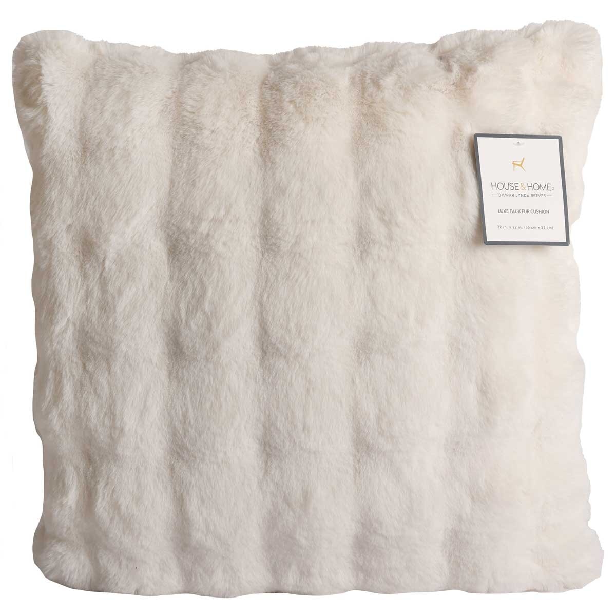 House & Home Luxe Faux Fur Cushion 55cm x 55cm Ivory