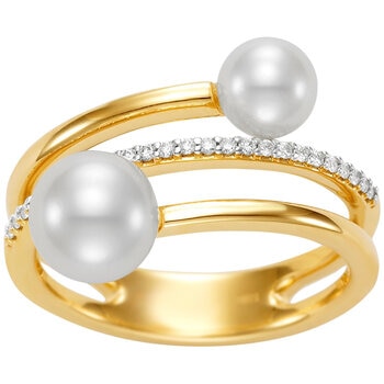 18KT Yellow Gold 0.10ctw Diamond Freshwater Pearl Ring