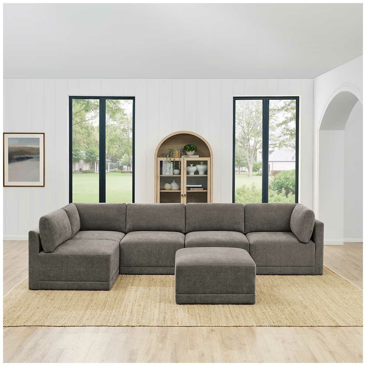 Thomasville 6PC Fabric Modular Sectional with Ottoman Grey