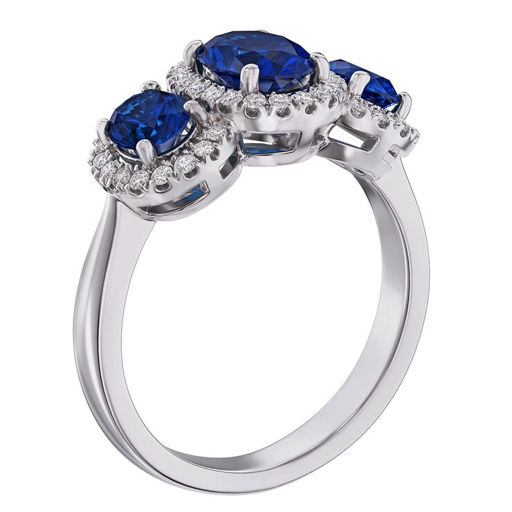 18KT White Gold 0.24ctw Diamond And 3 Oval Sapphire Ring