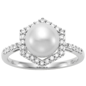 18KT White Gold 0.25ctw 8.0-8.5mm Freshwater Cultured Pearl Ring