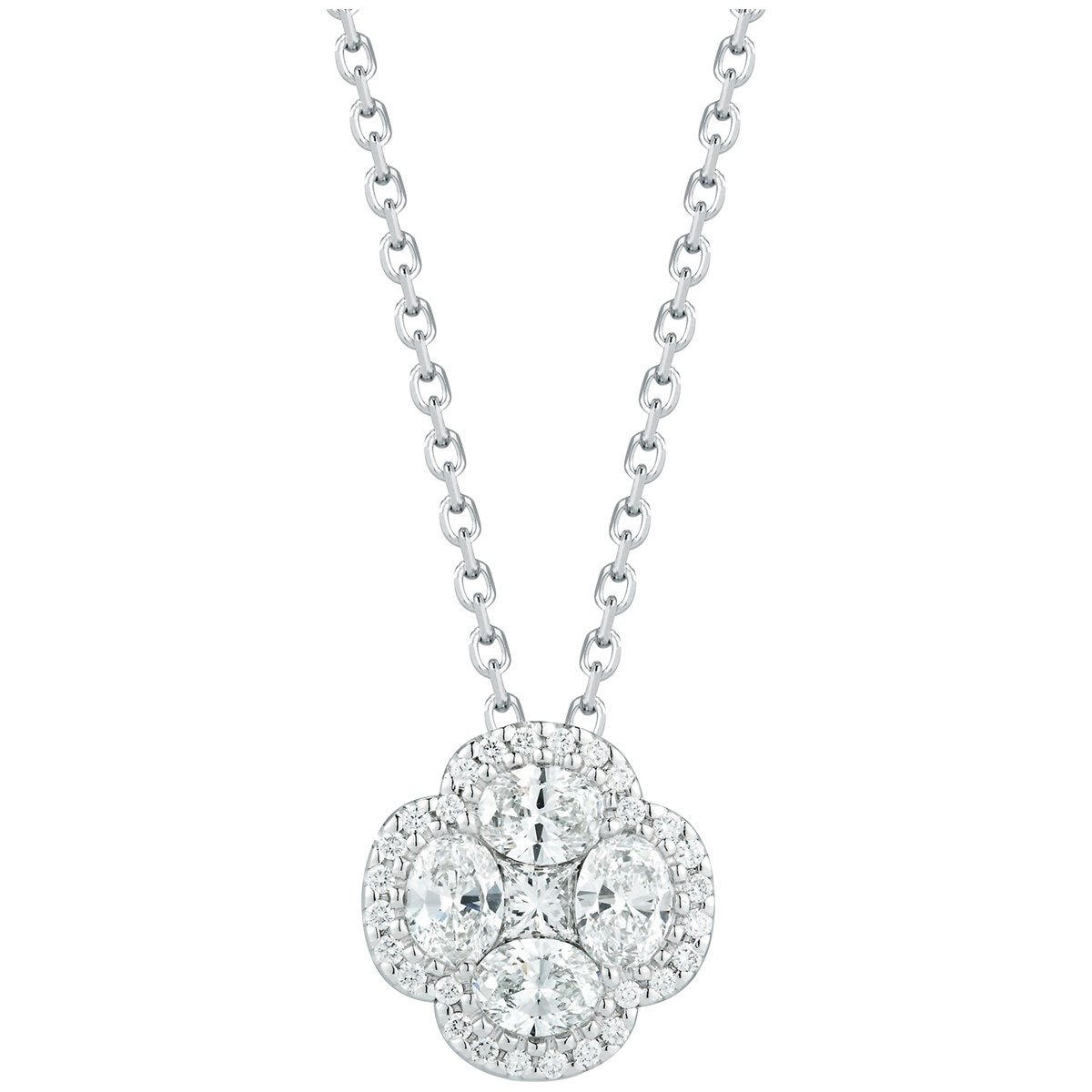 Round Brilliant, Oval and Princess Cut 1.04ctw 18KT White Gold Diamond Pendant