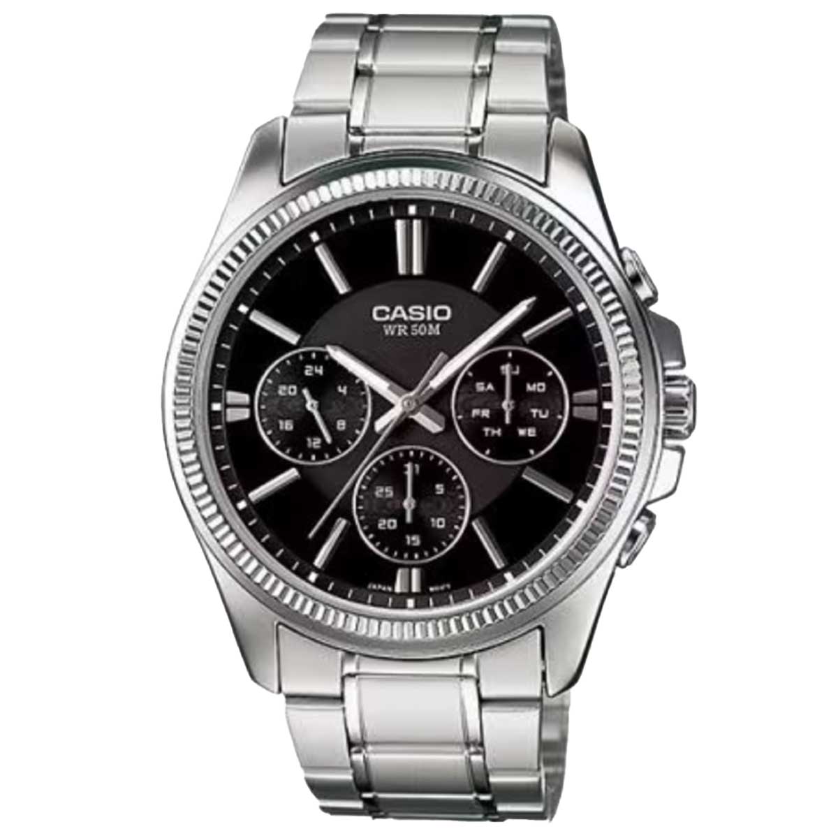 Casio Unisex Multifunction Stainless Steel Black Dial Watch MTP1375D-1A
