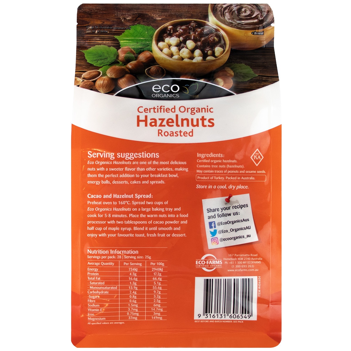 Eco Organic Roasted Hazelnuts 700g