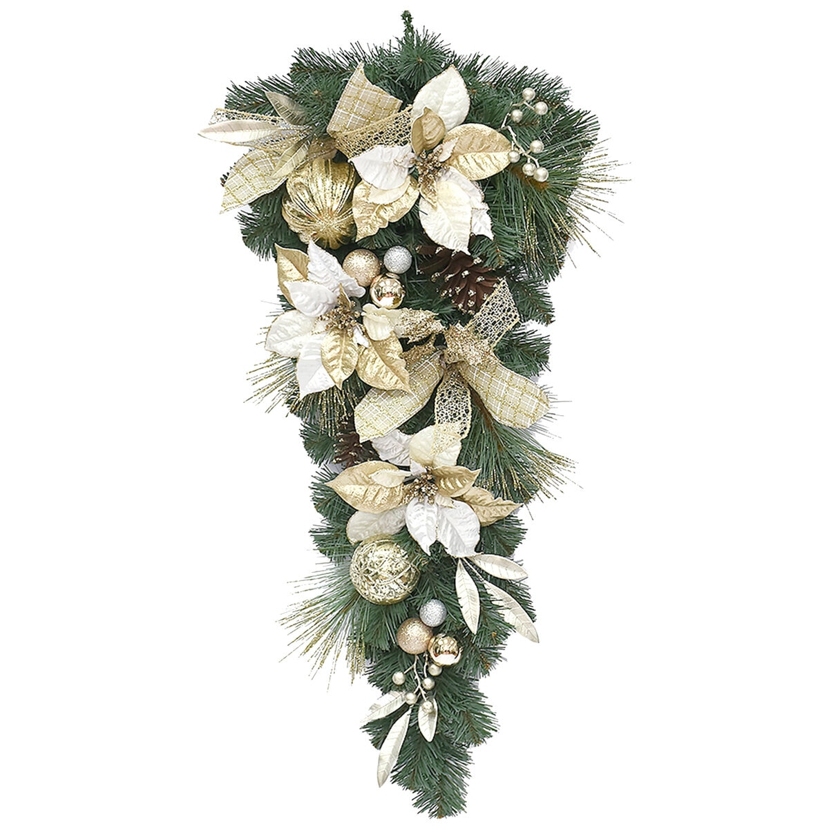 Decorated Christmas Swag White and Gold 81 cm