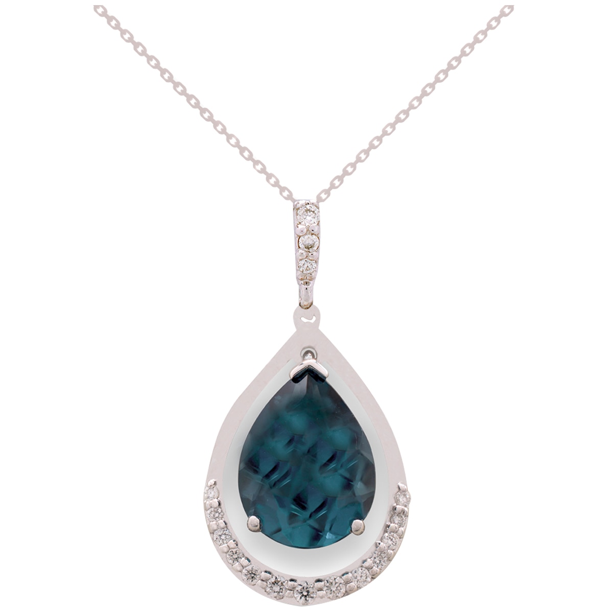 0.06ctw Diamond with Pear Shaped London Blue Topaz Pendant