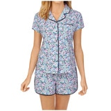 Jane & Bleecker Notch Collar Shorty PJ Set - Blue Multi