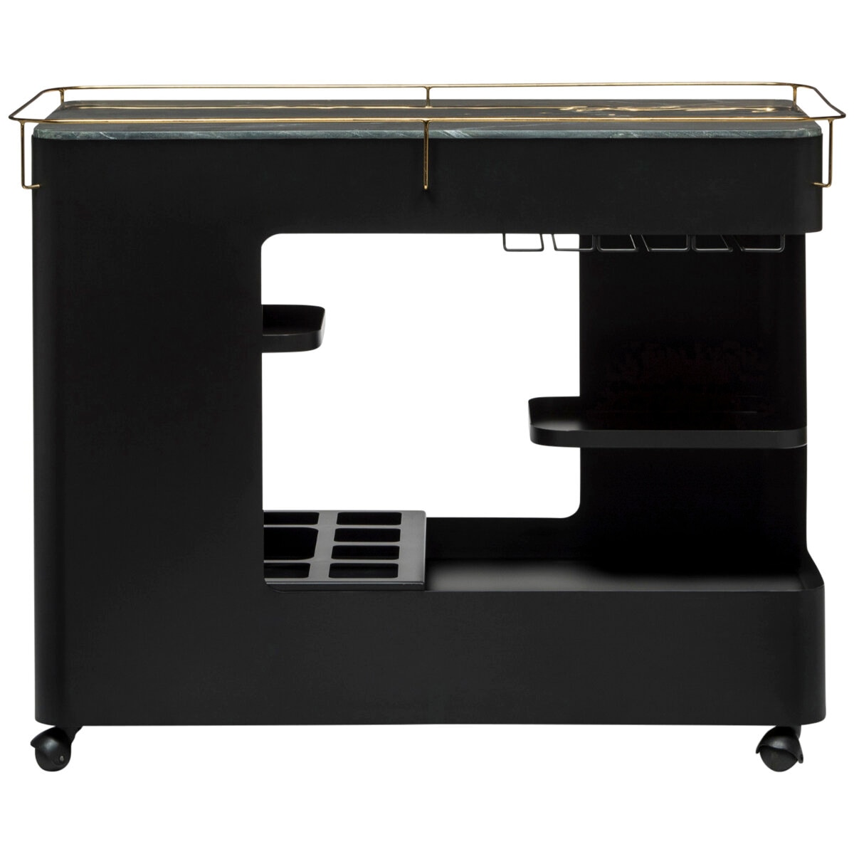 Wine Stash Black & Gold Bar Cart with Marble Top