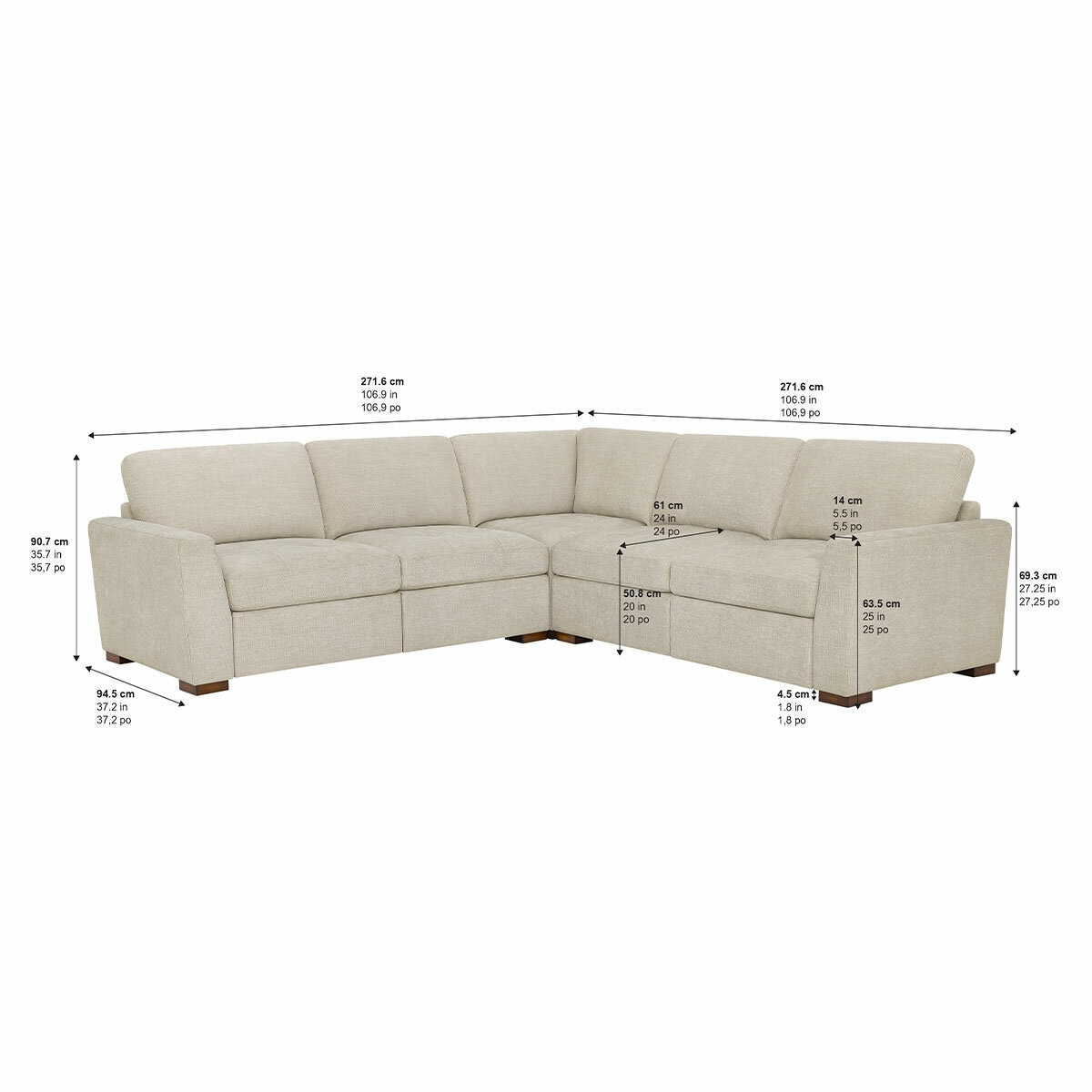Thomasville 3 Piece Fabric Sectional with 2 Power Footrests
