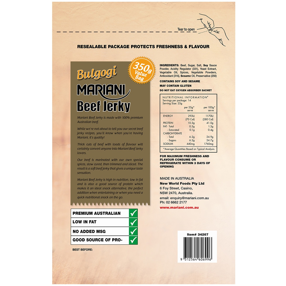 Mariani Bulgogi Jerky 350g