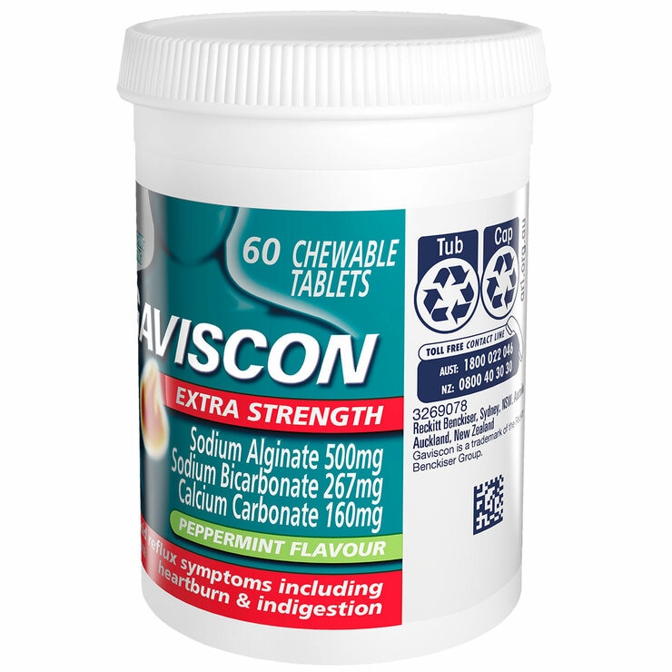 Gaviscon Extra Strength 500mg 60 Chewable Peppermint Tablets