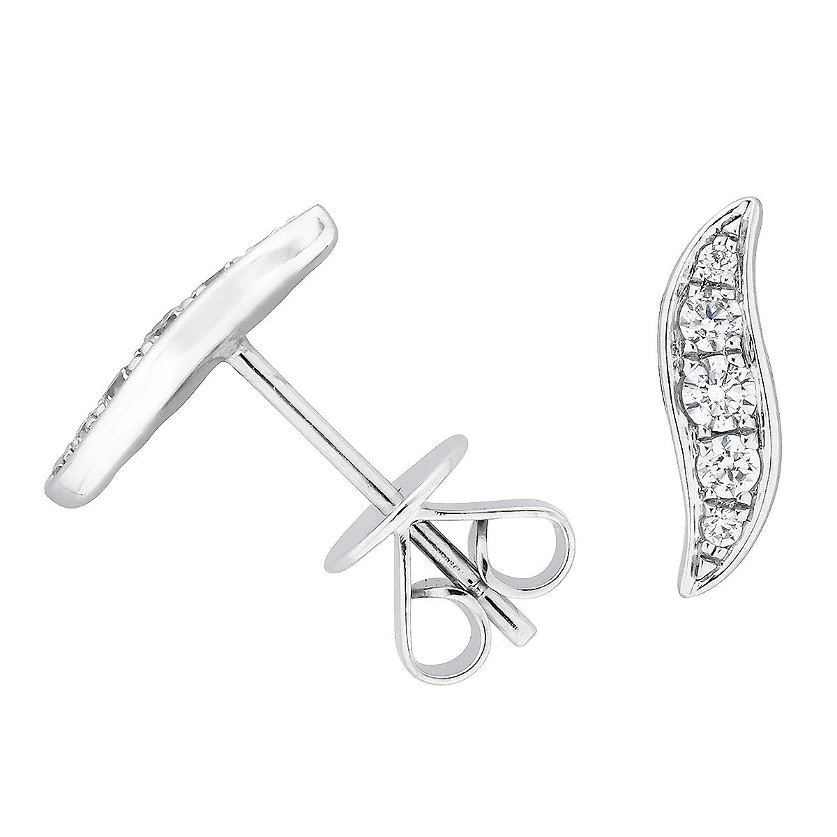 18KT White Gold 0.19CTW Diamond Wave Earrings