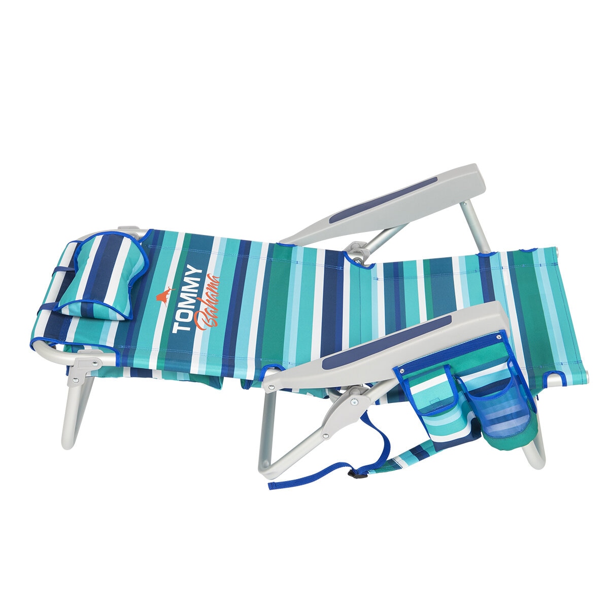Tommy Bahama 5 position Aluminum Backpack Beach Chair 2 Pack Blue & Green Strip