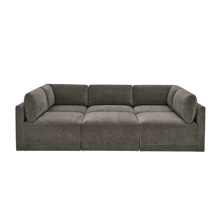 Thomasville 6PC Fabric Modular Sectional with Ottoman Grey