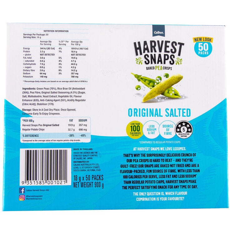 Calbee Harvest Snaps Baked Pea Crisps 50 x 18g Calbee Harvest Snaps Baked Pea Crisps 50 x 18g