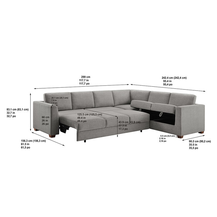 Thomasville 3 Piece Fabric Convertible Sectional With Storage Seat