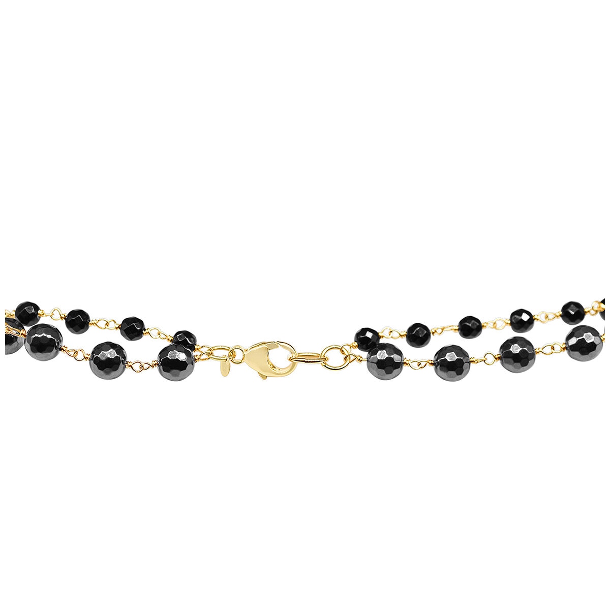 14KT Yellow Gold 2 Row Hematite & Black Onyx Necklace
